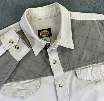 Camisa masculina Cabelas bege grande sarja pesada acolchoada argila tiro caça - Imagem 1 de 4