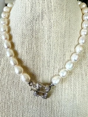 Michael Dawkins Cultured Pearl Sterling Silver & Diamond Toggle Necklace -17" - Image 1 of 4