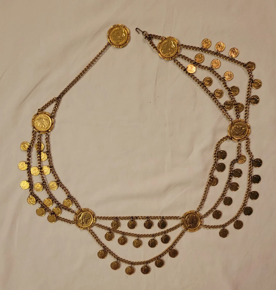 De Colección Napoleón León Moneda Declaración Cinturón Alta Costura Tono Dorado 36" Monedas Doble Cara Foto 1 de 4