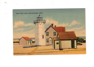 Provincetown, Massachusetts Race Point Light Lighthouse @ 1940 Linen - Picture 1 of 2