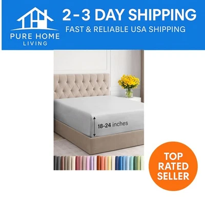 Sábana Ajustable King Gris Francés Suave Sedoso con Bolsillos Extra Profundos de 18" para Comodidad Foto 1 de 4