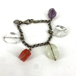 Bracciale BEN AMUN Vintage Tono Argento Pietre Lucide Cristalli Charm Link - Foto 1 di 8