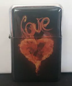 LOVE Fire Heart 2 Flame Black Backround Star Lighter Wind Proof Refillable USA - Picture 1 of 6