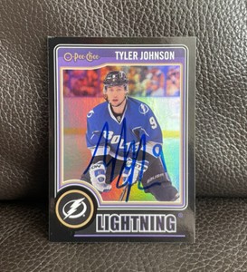 Tyler Johnson Signed 2014-15 O-Pee-Chee Refractor Card #460 005/100 RARE