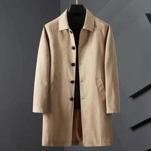 Spring/Fall Men Trench Coats Casual Hooded Jacket Long Suit Overcoat Windbreaker - Picture 1 of 13