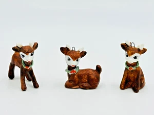 Juego de 3 estatuillas de cerámica de reno miniatura vintage años 80 Navidad - Imagen 1 de 6