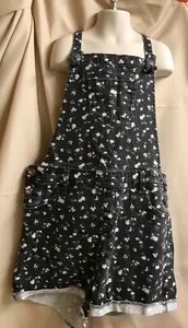 Art Club Short Overalls Black with Pin Flowers Youth Sz 14/16 NEW - Picture 1 of 5