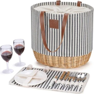 Portable Picnic Basket Bag for 2 with Two Sets of Plates Silverware and Plastic - Picture 1 of 9