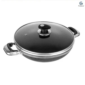 24cm Una Non-Stick Aluminium Wok Induction Base Cookware Glass Lid Cooking Pot - Picture 1 of 5