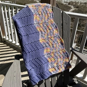 Handmade Crochet Baby Blanket Chevron Pattern Purple and Multicolor 0769 - Picture 1 of 14