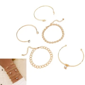 Elegant Rhinestones Embellished Open Cuffs In 5 Pieces Assorted Set Daily Use - Picture 1 of 10