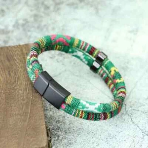 Pulsera Bohemia Colorida Tela Cuerda para Hombre/Mujer Cierre Magnético - Verde - Imagen 1 de 8