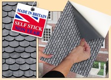 Self Adhesive Dolls House Wallpaper | Grey Scallop Roof Tiles | 1/12th Vinyl