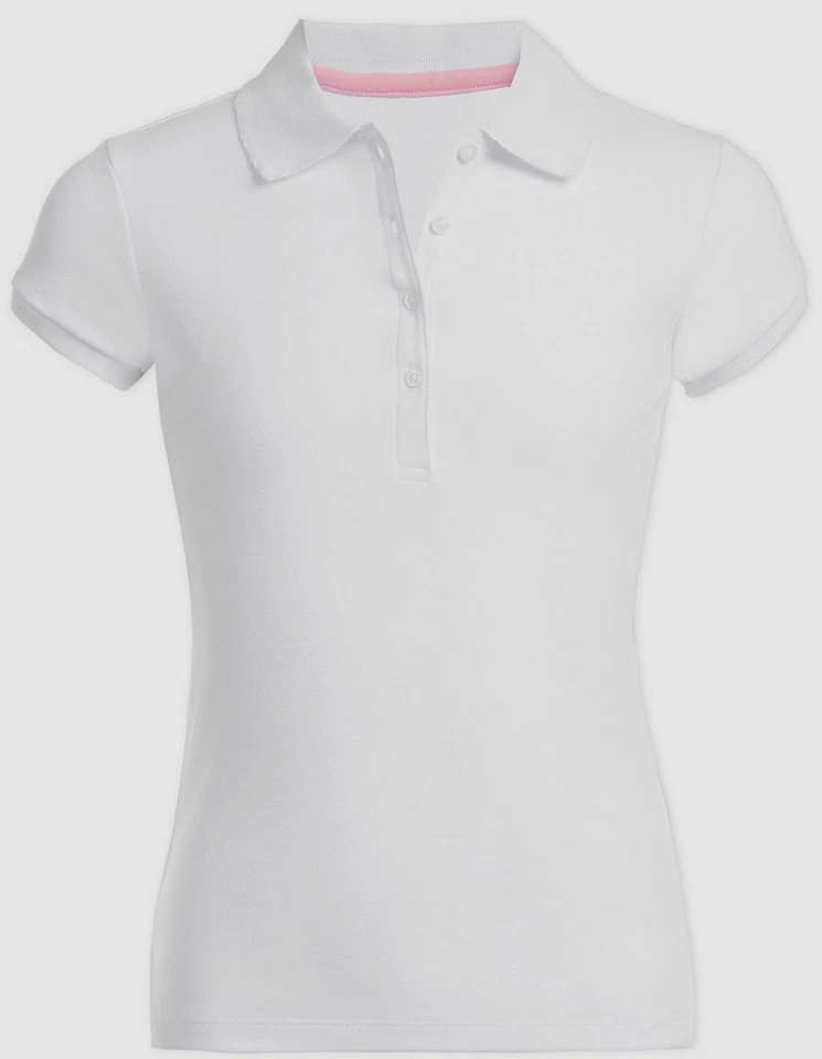 Nuevo $100 Nautica Niñas Blanco Rosa Cuello en V Uniforme Escolar Polo Talla Grande M Foto 1 de 1