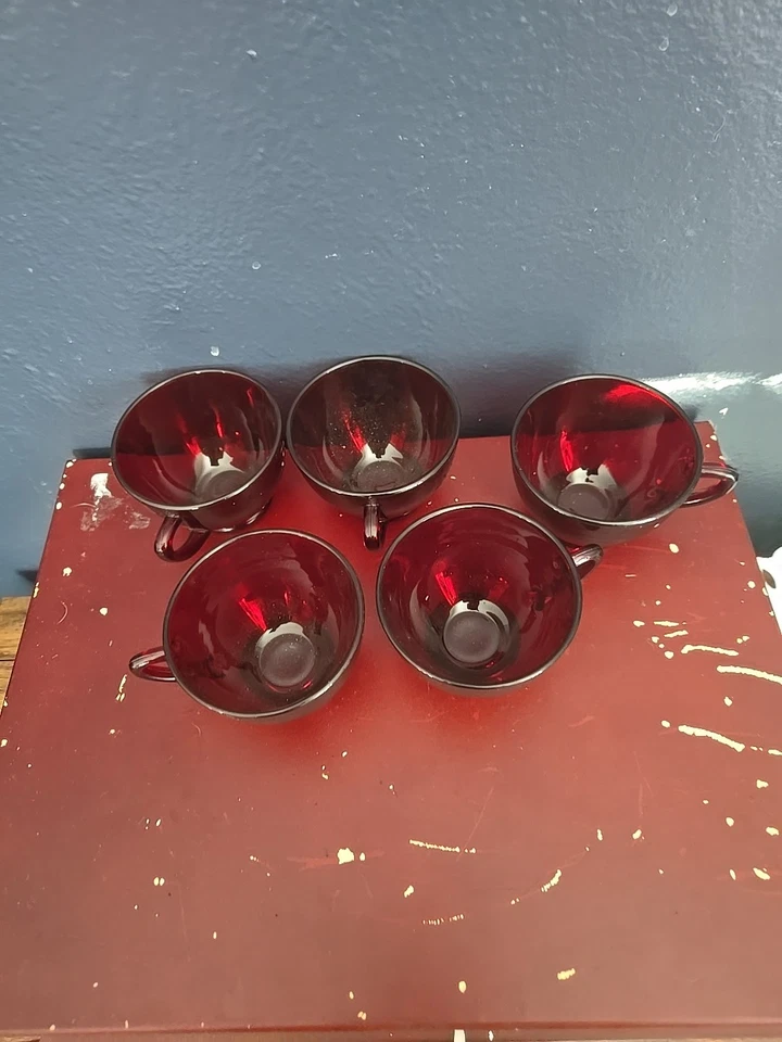 Vtg 4 Ruby Red Flat Bottom 5 Oz Cups Likely Anchor Hocking VERY Nice Condition - Image 1 of 1