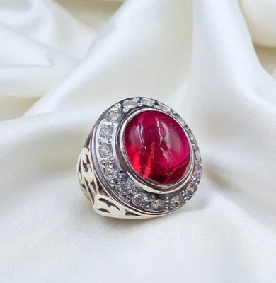 Big Cab corte rubi masculino feminino prata 925 anel art déco prata rubi yakut banda - Imagem 1 de 4