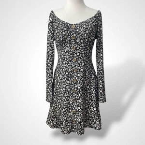 Derek Herz Blumen Minikleid Damen Gr. L schwarz weiß Babydoll schulterfrei - Bild 1 von 7