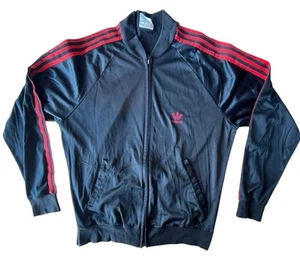 Vintage Men's 80s Adidas ATP Keyrolan Trefoil Track Jacket Black Red Sz L- USA - Picture 1 of 13