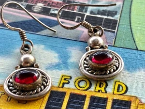 Orecchini in argento sterling 925 anni 80 granato fatto a mano 7 mm  - Foto 1 di 6