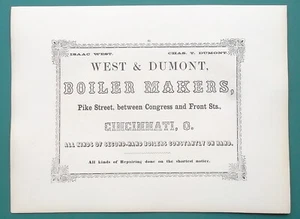 1853 AD PRINT -Cincinnati West & Dumont Boiler Makers + Bartlett Columbia Bridge - Picture 1 of 2