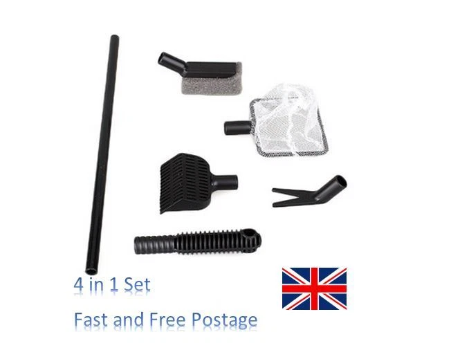HOME OF BARGAINS 4 in 1 Aquarium Fish Tank Cleaning Tool Kit Gravel Brush Net Rake Sponge