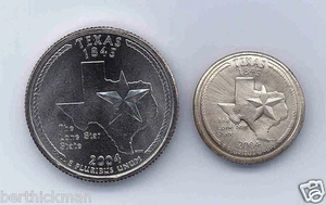 Uncirculated 2004 P or D TX Quarter, Magnetically SHRUNK to Diameter of a Dime! - Picture 1 of 8