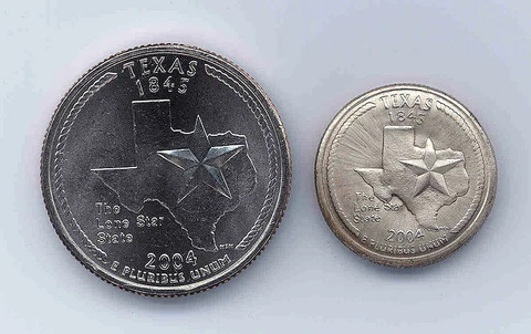 Uncirculated 2004 P or D TX Quarter, Magnetically SHRUNK to Diameter of a Dime! Cover