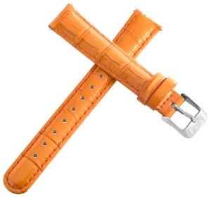 Invicta Womens 16mm Shiny Orange Leather Watch Band Strap Silver Pin Buckle - Picture 1 of 2