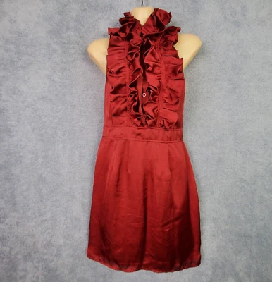 Esley Womens Dress Size Small Red Halter Ruffle Button Front Backless Zip Back - Image 1 of 4