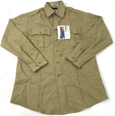 NEW BLAUER MENS CLASSACT LONG SLEEVE RAYON SHIRT 8900 SILVER TAN SMALL 14.5 X 31 - Image 1 of 3