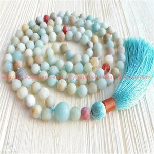 6mm Amazonite Gemstone 108 Beads Tassel mala Necklace Reiki Bless Yoga Pray - Picture 1 of 12