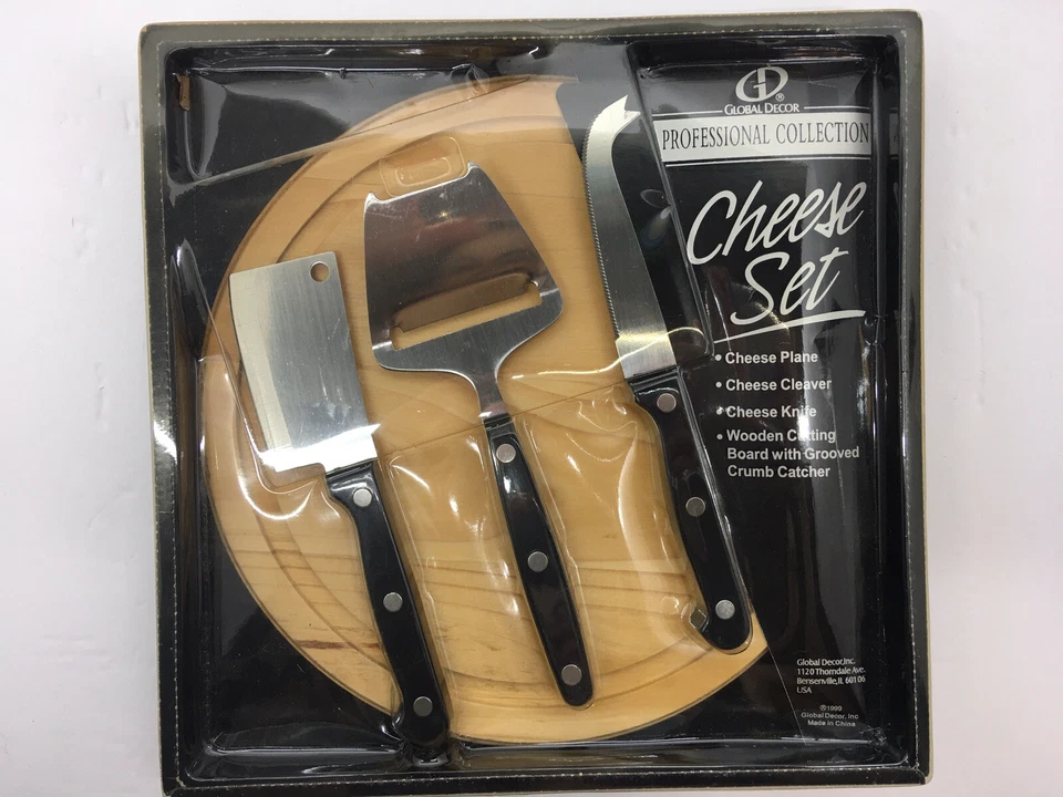 Juego para servir queso Global Decor tabla redonda de madera 3 cuchillos para cortar Foto 1 de 4