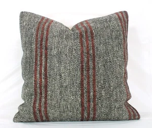 Decorative Turkish Black&White Kilim Pillow Cover 24" Vintage Large Kilim Pillow - Picture 1 of 9