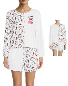 NWT Sanrio Hello Kitty women's Long sleeve Top and shorts Pajama Set, 1X,2X - Picture 1 of 7