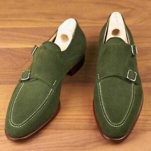 New Handmade hunter green suede monk shoes for Men