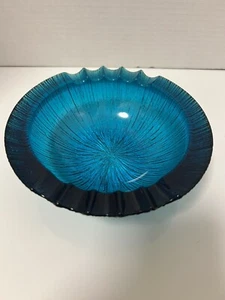 Vintage Blenko Mid Century Blue Glass Ashtray 6 1/2” Excellent Condition - Picture 1 of 6