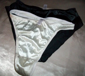 Vtg Pink Tag Second Skin Satin Thong & Bikini Panty S M - Picture 1 of 8
