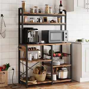 Estante de cocina para panadería con toma de corriente soporte para microondas con estantes barra de café - Imagen 1 de 16
