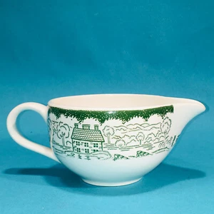 De colección Crema Verde Transferware China Granja Colonial Molino Caballos Barriles EE. UU. - Imagen 1 de 8