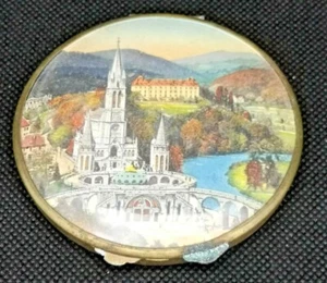 Tolle alte Puderdose, Landschaftsdekor, Messing - Bild 1 von 4