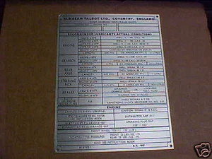 Sunbeam Talbot Car Data Plate Acid Etched Aluminum Coventry England - Picture 1 of 4
