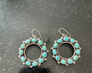 Round Turqoise Dangle Earrings - Picture 1 of 4