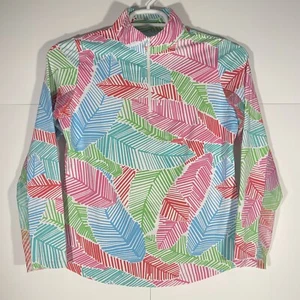 Ibkul 1/4 Zip Top Women Medium Feather Geo Print Golf Pickle Ball Tennis SPF - Picture 1 of 6