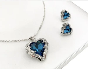 Collar y Pendientes de Diamante Con Acabado Oro Blanco Corazón Turquesa Y Creado - Imagen 1 de 6
