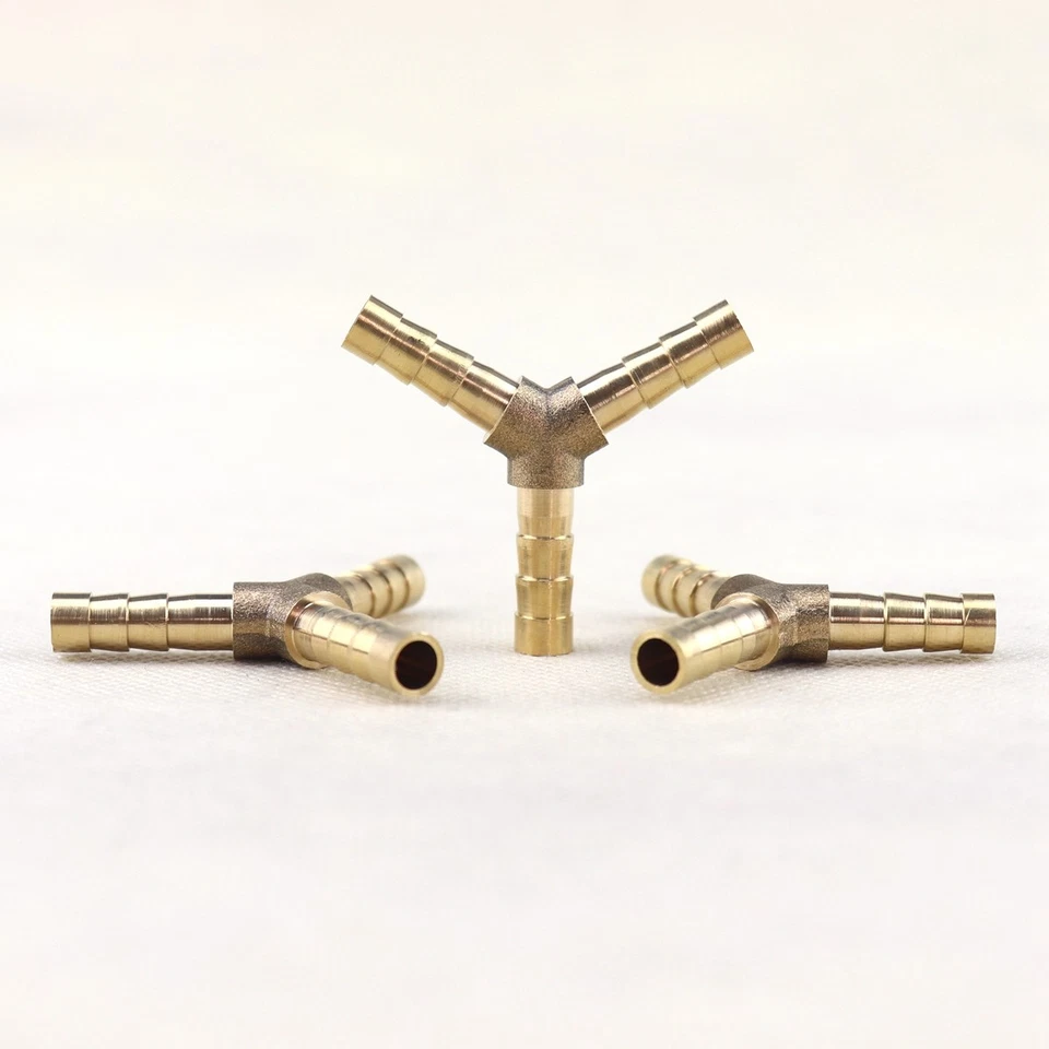 1/4" Y-3 Way Brass Hose Barb Fitting Pipe Tubing Splicer Fuel Water Gas Air 3Pcs - Image 1 of 4