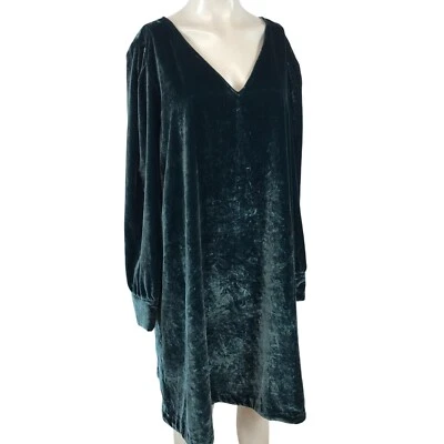 LOFT - ЖЕНЩИН XXL - ЗЕЛЕНЫЙ ДЛИННЫМ РУКАВОМ V ШЕИ ВЕЛЮР ПЛАТЬЕ - Изображение 1 из 4