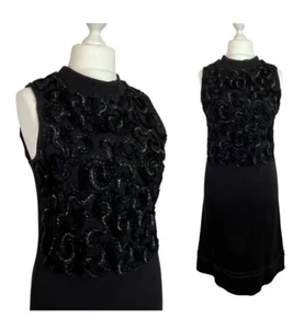 Vintage 1960’s Micheal Howard Shift Cocktail Dress Black Sequins Size 20 Glam - Picture 1 of 12