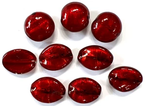Venetian Murano Glass Bead Beads: 9 Red & Gold Foil Twist & Coin 15-20mm (#39) - Bild 1 von 6