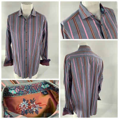 Robert Graham Flip Cuff Shirt Men’s XL Gray Cotton Paisley Cuff India YGI B2-238 - Image 1 of 4