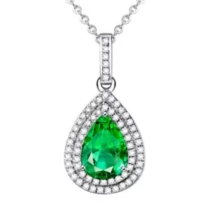 Set: Anhänger Kette 925er Silber Schmuckstein chromdiopsidfarben/weiß Ä5800 - Bild 1 von 1